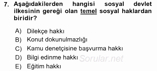 Türk Anayasa Hukuku 2017 - 2018 Ara Sınavı 7.Soru