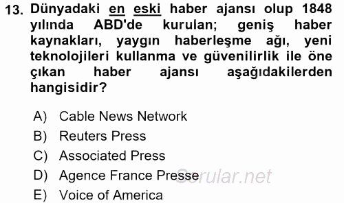 Uluslararası İletişim 2017 - 2018 Dönem Sonu Sınavı 13.Soru