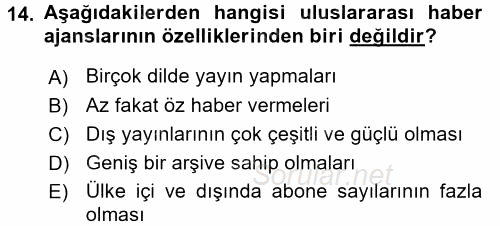 Uluslararası İletişim 2017 - 2018 Dönem Sonu Sınavı 14.Soru