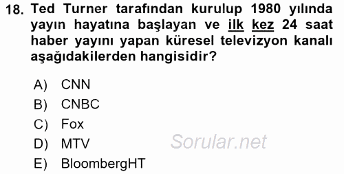 Uluslararası İletişim 2017 - 2018 Dönem Sonu Sınavı 18.Soru