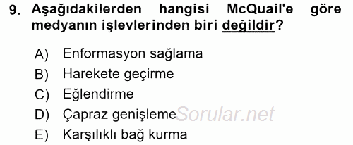 Uluslararası İletişim 2017 - 2018 Dönem Sonu Sınavı 9.Soru