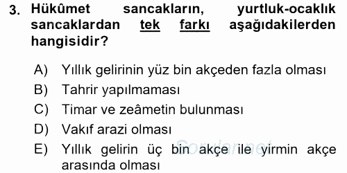 Osmanlı Merkez ve Taşra Teşkilatı 2016 - 2017 Dönem Sonu Sınavı 3.Soru