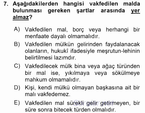 Osmanlı Merkez ve Taşra Teşkilatı 2016 - 2017 Dönem Sonu Sınavı 7.Soru