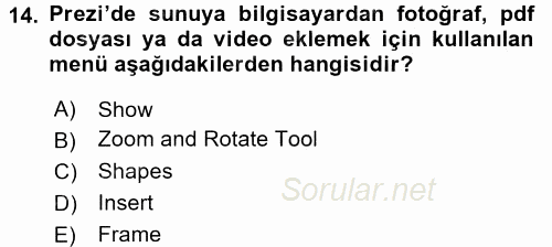 Temel Bilgi Teknolojileri 1 2016 - 2017 Ara Sınavı 14.Soru