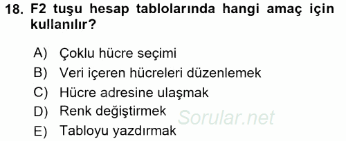 Temel Bilgi Teknolojileri 1 2016 - 2017 Ara Sınavı 18.Soru