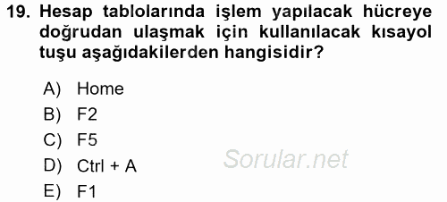 Temel Bilgi Teknolojileri 1 2016 - 2017 Ara Sınavı 19.Soru
