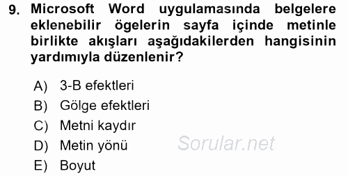 Temel Bilgi Teknolojileri 1 2016 - 2017 Ara Sınavı 9.Soru