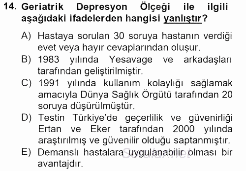 Temel Bakım Hizmetleri 2014 - 2015 Ara Sınavı 14.Soru