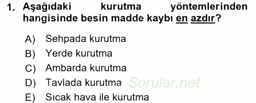 Temel Yem Bilgisi ve Hayvan Besleme 2016 - 2017 Dönem Sonu Sınavı 1.Soru