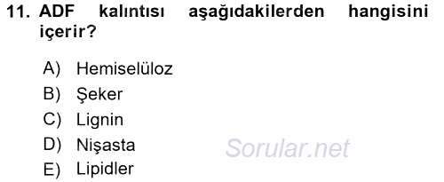 Temel Yem Bilgisi ve Hayvan Besleme 2016 - 2017 Dönem Sonu Sınavı 11.Soru