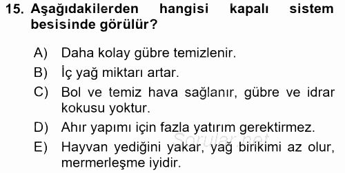 Temel Yem Bilgisi ve Hayvan Besleme 2016 - 2017 Dönem Sonu Sınavı 15.Soru
