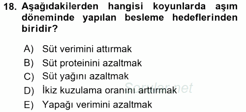 Temel Yem Bilgisi ve Hayvan Besleme 2016 - 2017 Dönem Sonu Sınavı 18.Soru
