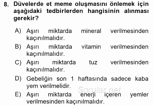 Temel Yem Bilgisi ve Hayvan Besleme 2016 - 2017 Dönem Sonu Sınavı 8.Soru