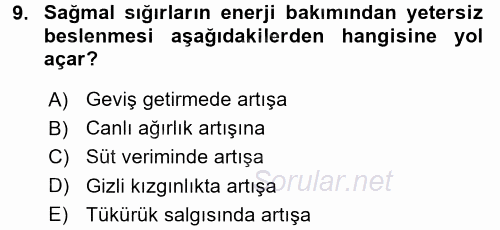 Temel Yem Bilgisi ve Hayvan Besleme 2016 - 2017 Dönem Sonu Sınavı 9.Soru