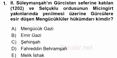 Türkiye Selçuklu Tarihi 2015 - 2016 Dönem Sonu Sınavı 1.Soru