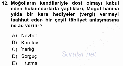 Türkiye Selçuklu Tarihi 2015 - 2016 Dönem Sonu Sınavı 12.Soru