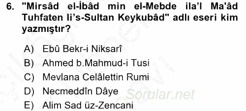 Türkiye Selçuklu Tarihi 2015 - 2016 Dönem Sonu Sınavı 6.Soru