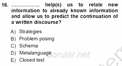 Okuma Ve Dinleme Öğretimi 2012 - 2013 Ara Sınavı 16.Soru