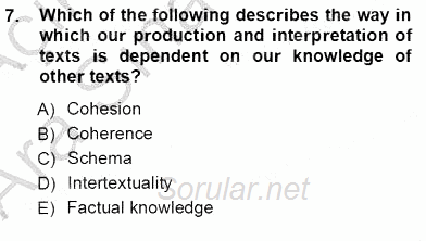 Okuma Ve Dinleme Öğretimi 2012 - 2013 Ara Sınavı 7.Soru