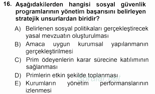 Sosyal Güvenlik 2012 - 2013 Ara Sınavı 16.Soru