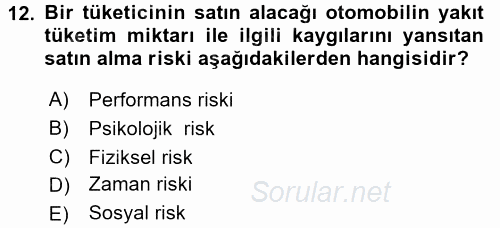 Tüketim Bilinci ve Bilinçli Tüketici 2016 - 2017 Ara Sınavı 12.Soru