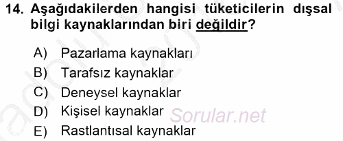 Tüketim Bilinci ve Bilinçli Tüketici 2016 - 2017 Ara Sınavı 14.Soru