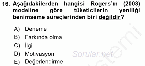 Tüketim Bilinci ve Bilinçli Tüketici 2016 - 2017 Ara Sınavı 16.Soru