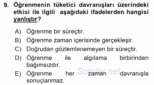 Tüketim Bilinci ve Bilinçli Tüketici 2016 - 2017 Ara Sınavı 9.Soru