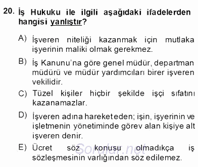 Hukukun Temel Kavramları 2 2013 - 2014 Dönem Sonu Sınavı 20.Soru