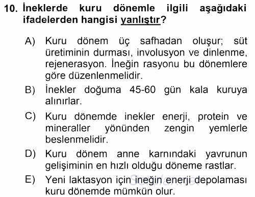 Temel Sürü Sağlığı Yönetimi 2017 - 2018 Dönem Sonu Sınavı 10.Soru