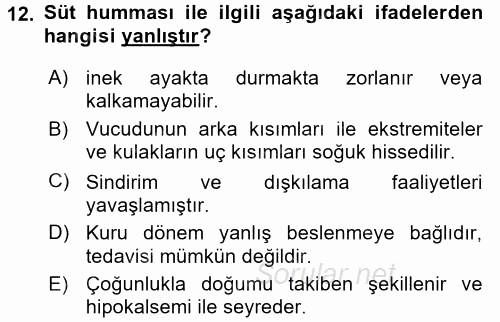 Temel Sürü Sağlığı Yönetimi 2017 - 2018 Dönem Sonu Sınavı 12.Soru