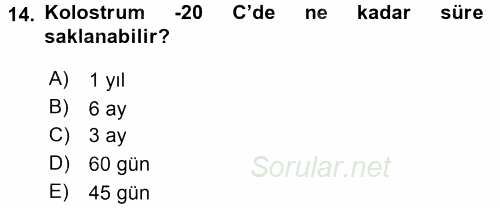 Temel Sürü Sağlığı Yönetimi 2017 - 2018 Dönem Sonu Sınavı 14.Soru