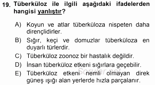 Temel Sürü Sağlığı Yönetimi 2017 - 2018 Dönem Sonu Sınavı 19.Soru