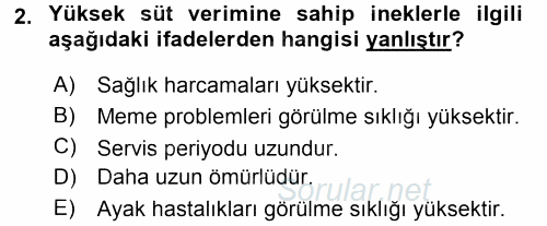 Temel Sürü Sağlığı Yönetimi 2017 - 2018 Dönem Sonu Sınavı 2.Soru
