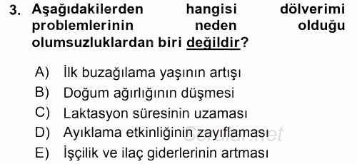 Temel Sürü Sağlığı Yönetimi 2017 - 2018 Dönem Sonu Sınavı 3.Soru