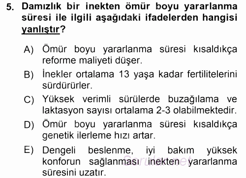 Temel Sürü Sağlığı Yönetimi 2017 - 2018 Dönem Sonu Sınavı 5.Soru