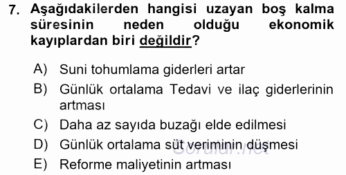 Temel Sürü Sağlığı Yönetimi 2017 - 2018 Dönem Sonu Sınavı 7.Soru