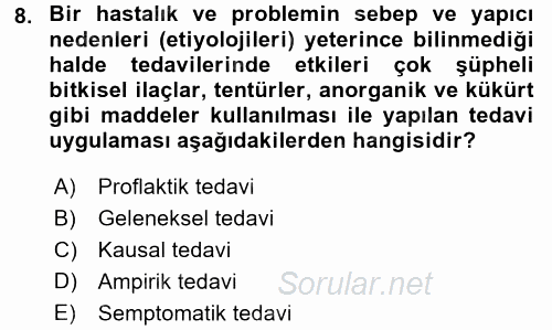 Temel Sürü Sağlığı Yönetimi 2017 - 2018 Dönem Sonu Sınavı 8.Soru