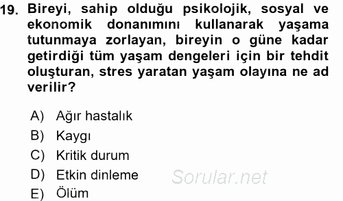 Bakım Elemanı Yetiştirme Ve Geliştirme 1 2015 - 2016 Ara Sınavı 19.Soru