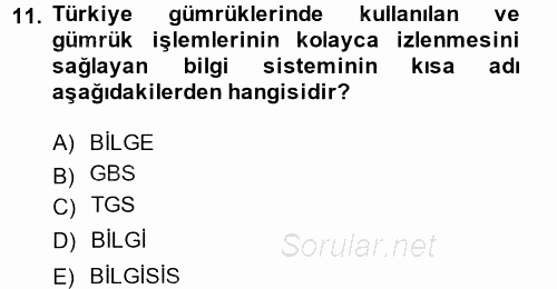Uluslararası Lojistik 2014 - 2015 Ara Sınavı 11.Soru