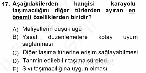 Uluslararası Lojistik 2014 - 2015 Ara Sınavı 17.Soru