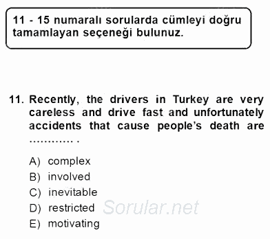 Okuma Ve Yazma Becerileri 2 2014 - 2015 Dönem Sonu Sınavı 11.Soru