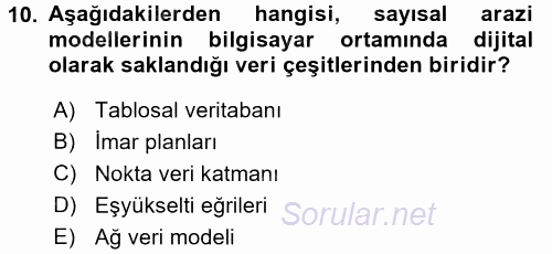 Bilgisayar Destekli Harita Yapımı 2 2016 - 2017 Dönem Sonu Sınavı 10.Soru