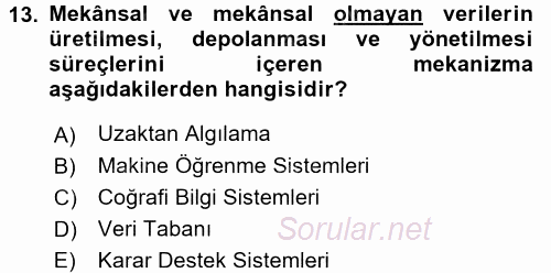 Bilgisayar Destekli Harita Yapımı 2 2016 - 2017 Dönem Sonu Sınavı 13.Soru