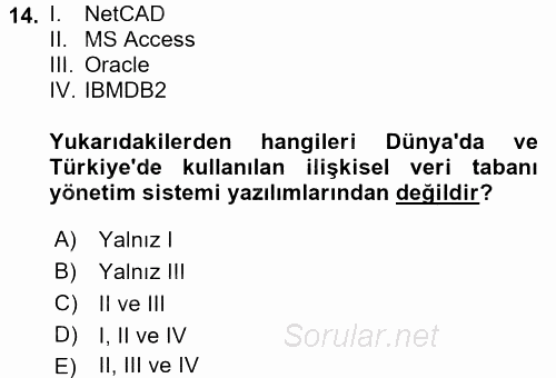 Bilgisayar Destekli Harita Yapımı 2 2016 - 2017 Dönem Sonu Sınavı 14.Soru