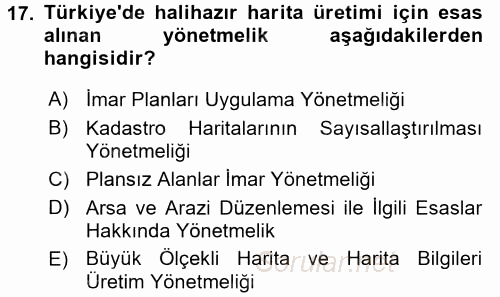 Bilgisayar Destekli Harita Yapımı 2 2016 - 2017 Dönem Sonu Sınavı 17.Soru