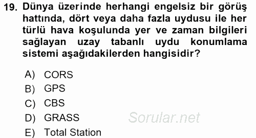 Bilgisayar Destekli Harita Yapımı 2 2016 - 2017 Dönem Sonu Sınavı 19.Soru