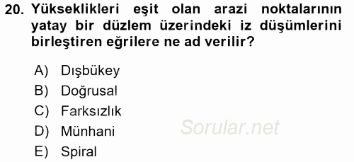 Bilgisayar Destekli Harita Yapımı 2 2016 - 2017 Dönem Sonu Sınavı 20.Soru