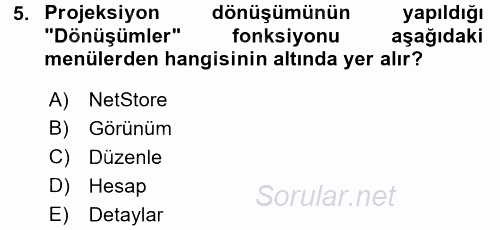 Bilgisayar Destekli Harita Yapımı 2 2016 - 2017 Dönem Sonu Sınavı 5.Soru