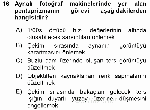 Temel Fotoğrafçılık 2015 - 2016 Ara Sınavı 16.Soru